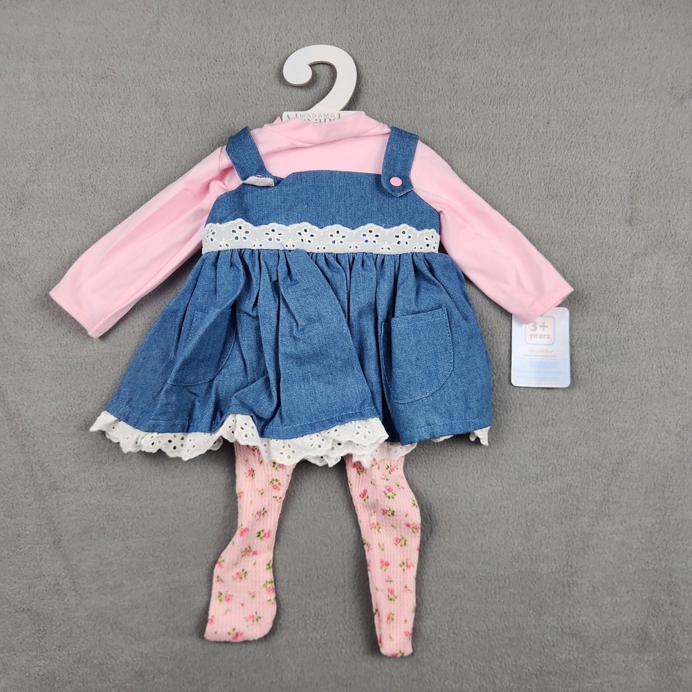 Madame Alexander Dressy Denim Outfit 3pc Set Pink Floral Leggings 18in Doll 2588